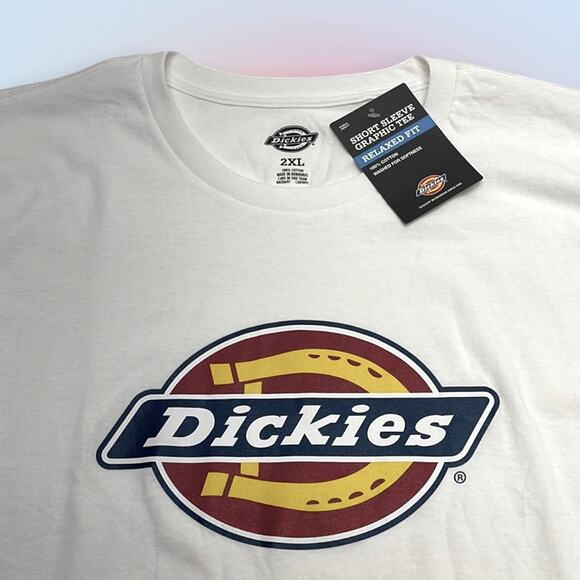 DICKIES Men’s 2XL White Cotton Large Logo Tee Shirt - Picture 1 of 4